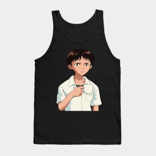 Shinji Holding a Mug HD  90s grain Texture Restored image Neon Genesis Evangelion Tank Top